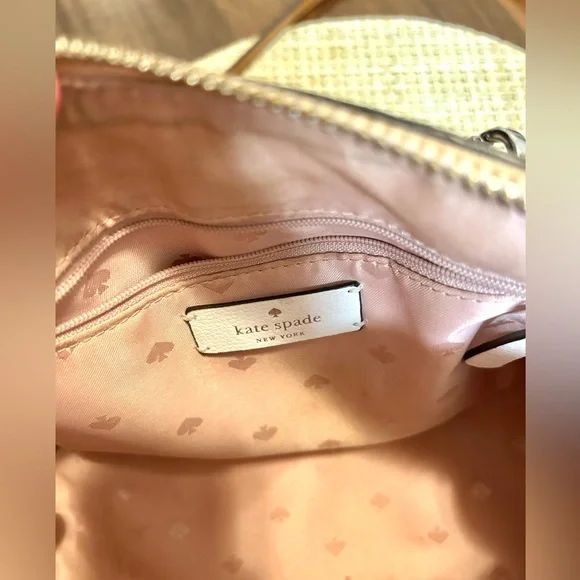 Small Kate Spade White and Pink Satchel with Brown Accents. - Picture 7 of 15